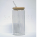 Bamboo Lid and Straw Can Glass Plain