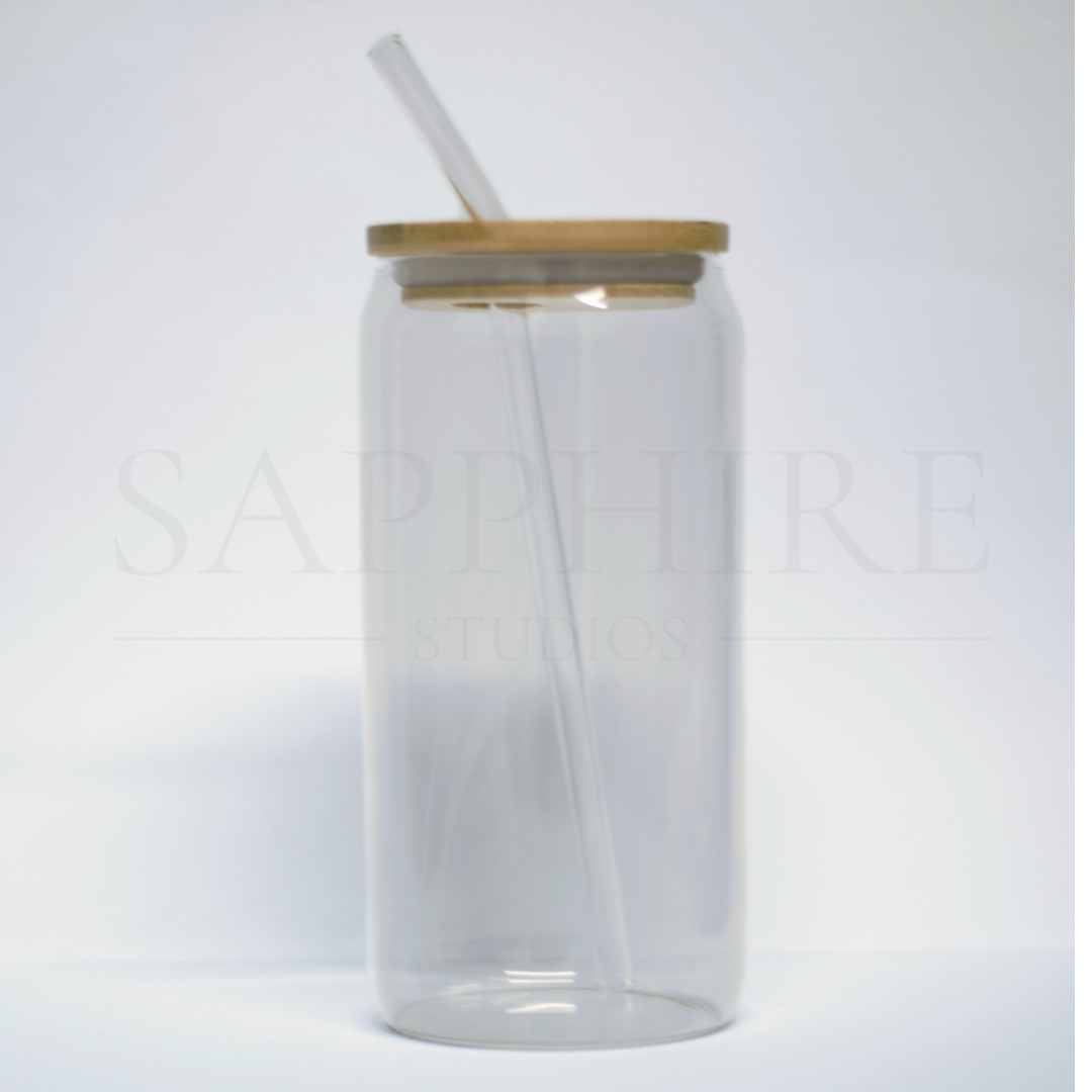 Bamboo Lid and Straw Can Glass Plain