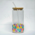 Bamboo Lid and Straw Can Glass with Design