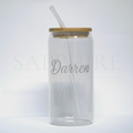 Bamboo Lid and Straw Can Glass with Engraving