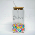 Bamboo Lid and Straw Can Glass with Design and Engraving