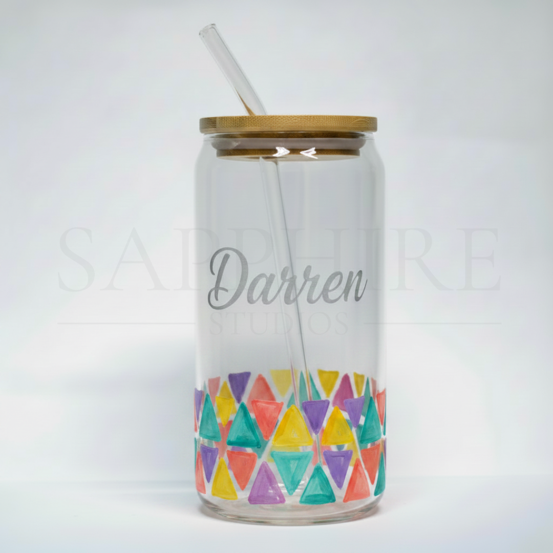 Bamboo Lid and Straw Can Glass with Design and Engraving