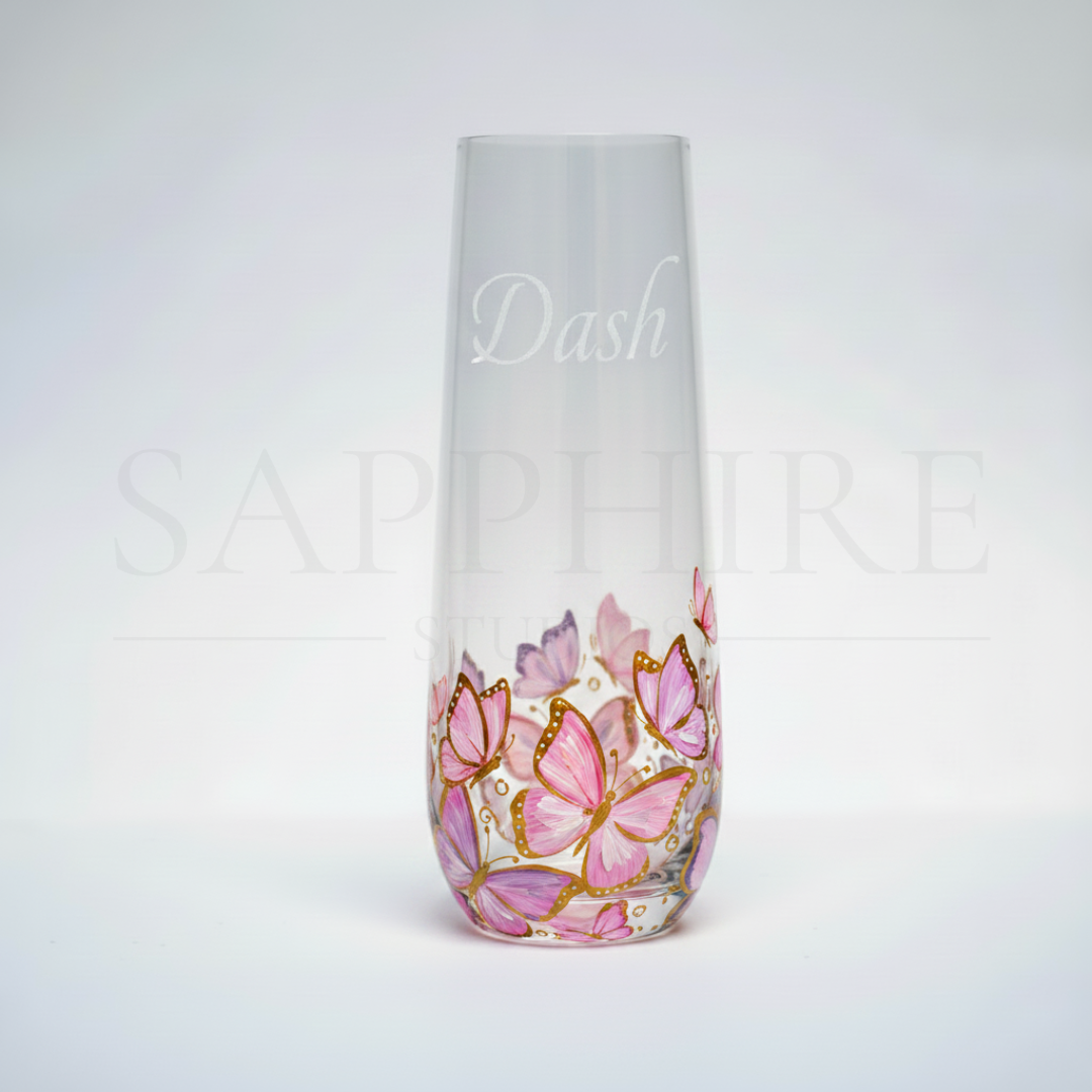 Stemless Champagne Narrow Glass with Engraving and Design
