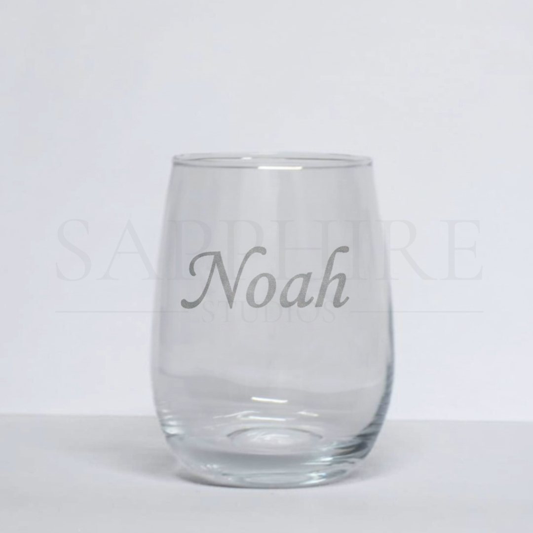 Stemless Clear Round Base Glass with Engraving