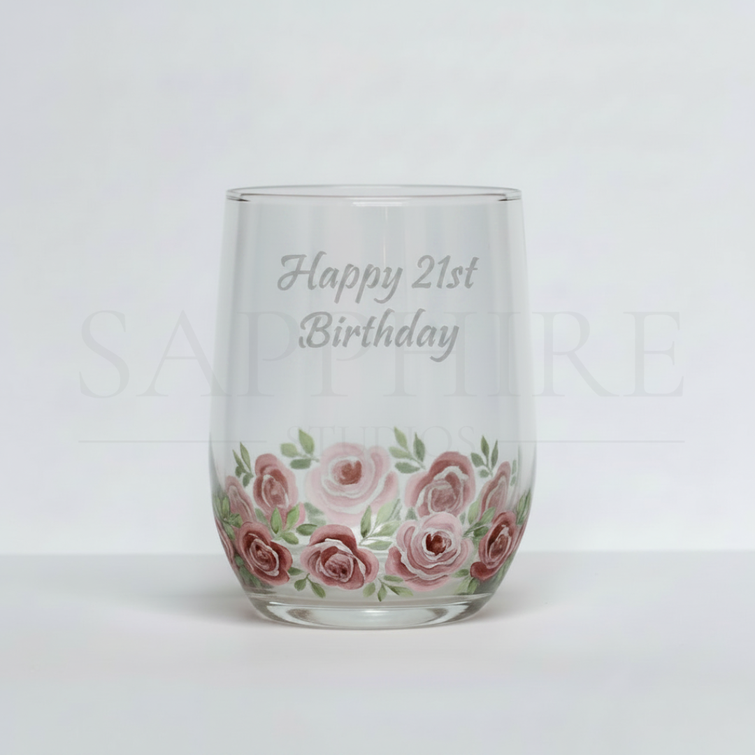 Stemless Curved Base with Engraving and Design