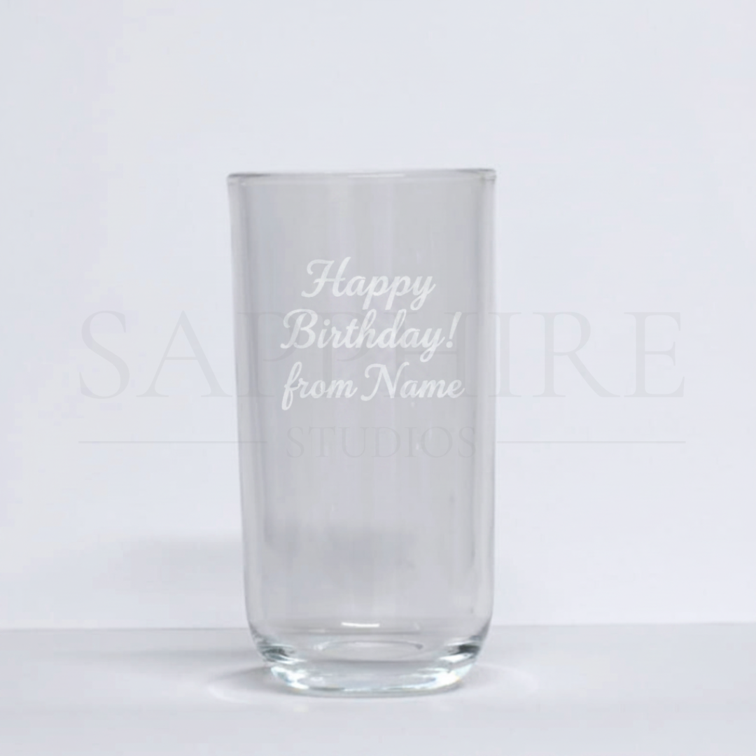 Clear Tall Drinking Glass with Engraving