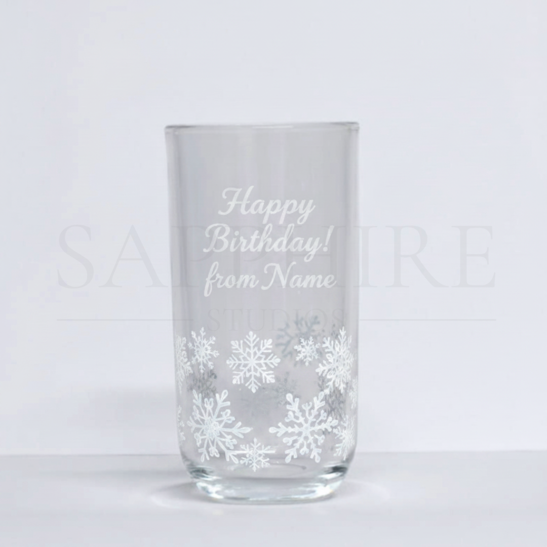 Clear Tall Drinking Glass with Engraving and Design